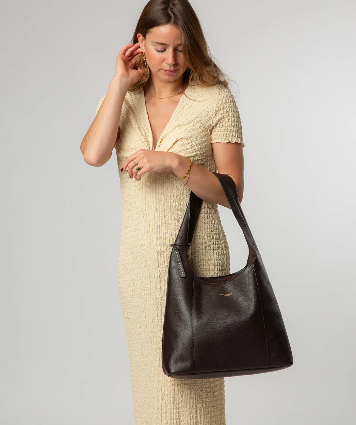 Nina' Espresso Leather Shoulder Bag