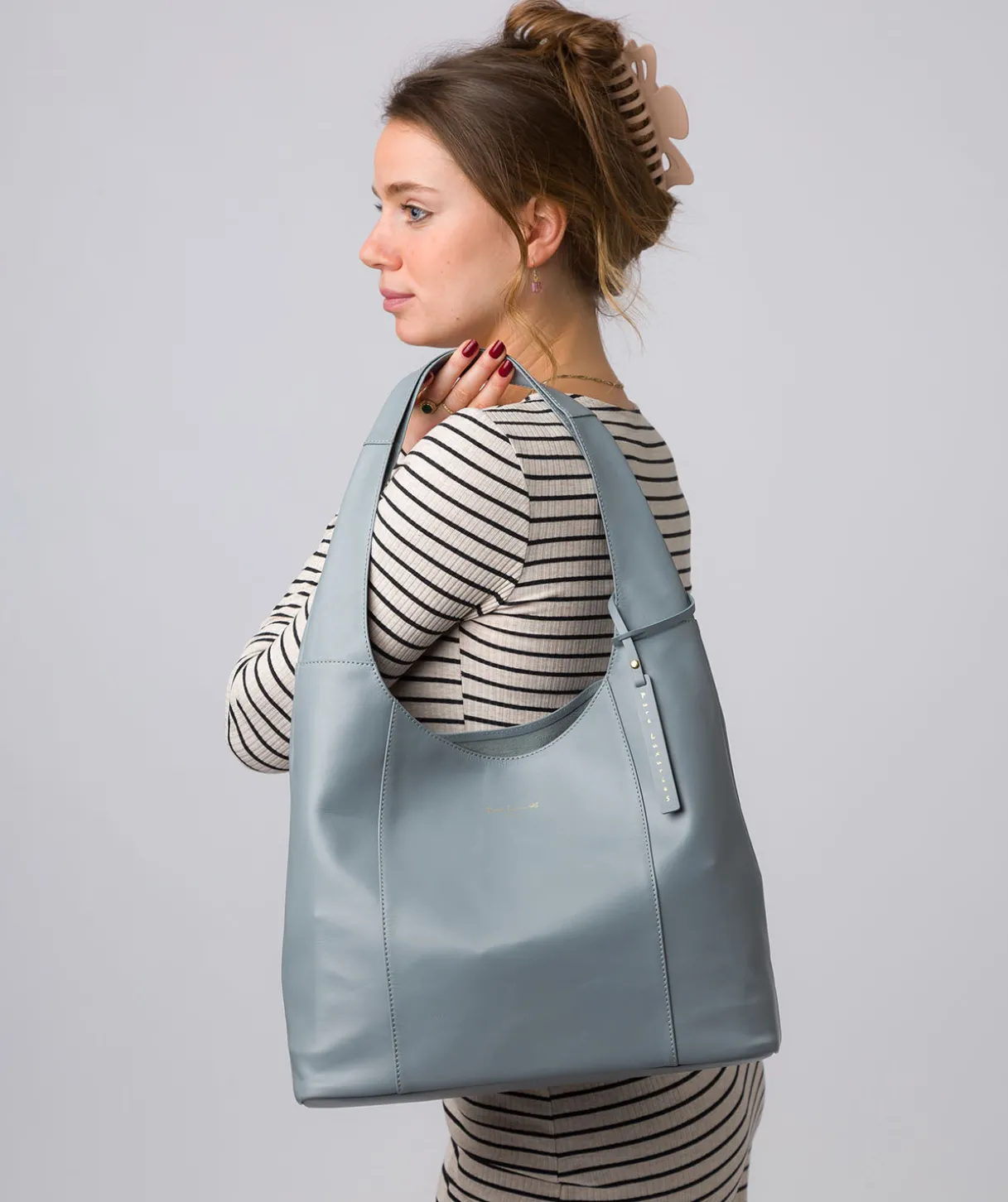 Nina' Hazy Blue Leather Shoulder Bag