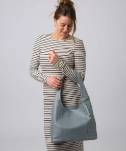 Nina' Hazy Blue Leather Shoulder Bag