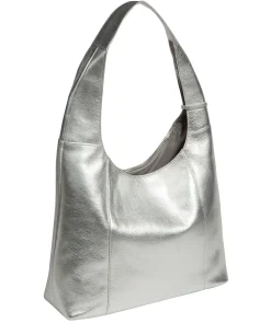 Nina' Metallic Silver Leather Shoulder Bag