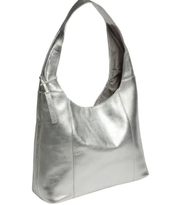 Nina' Metallic Silver Leather Shoulder Bag