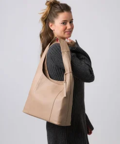Nina' Natural Taupe Leather Shoulder Bag