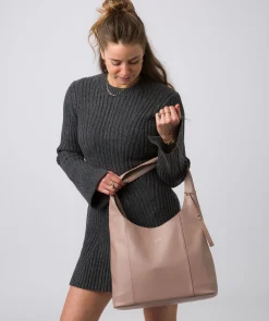 Nina' Powder Pink Leather Shoulder Bag