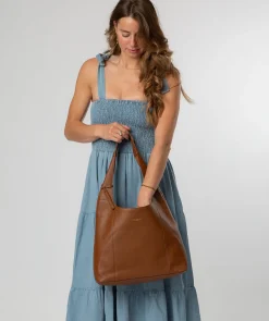 Nina' Rich Tan Leather Shoulder Bag