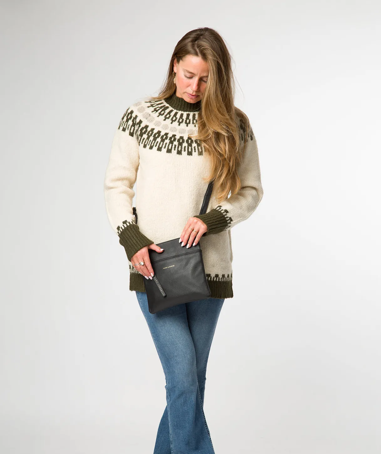Nola' Black Leather Cross Body Bag