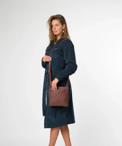 Nola' Chestnut Leather Cross Body Bag