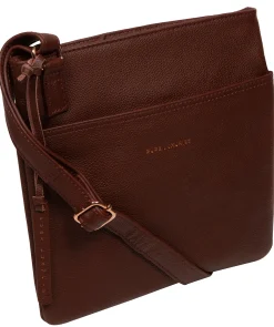 Nola' Chestnut Leather Cross Body Bag