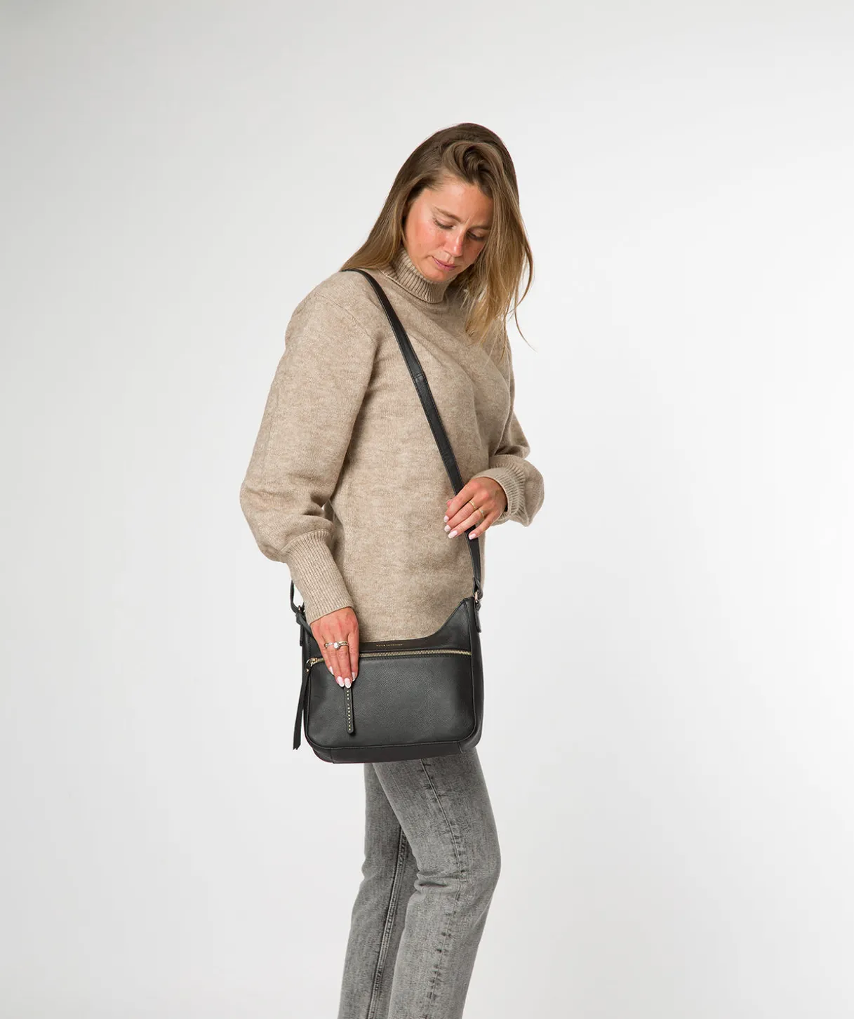 Nunwell' Black Leather Cross Body Bag