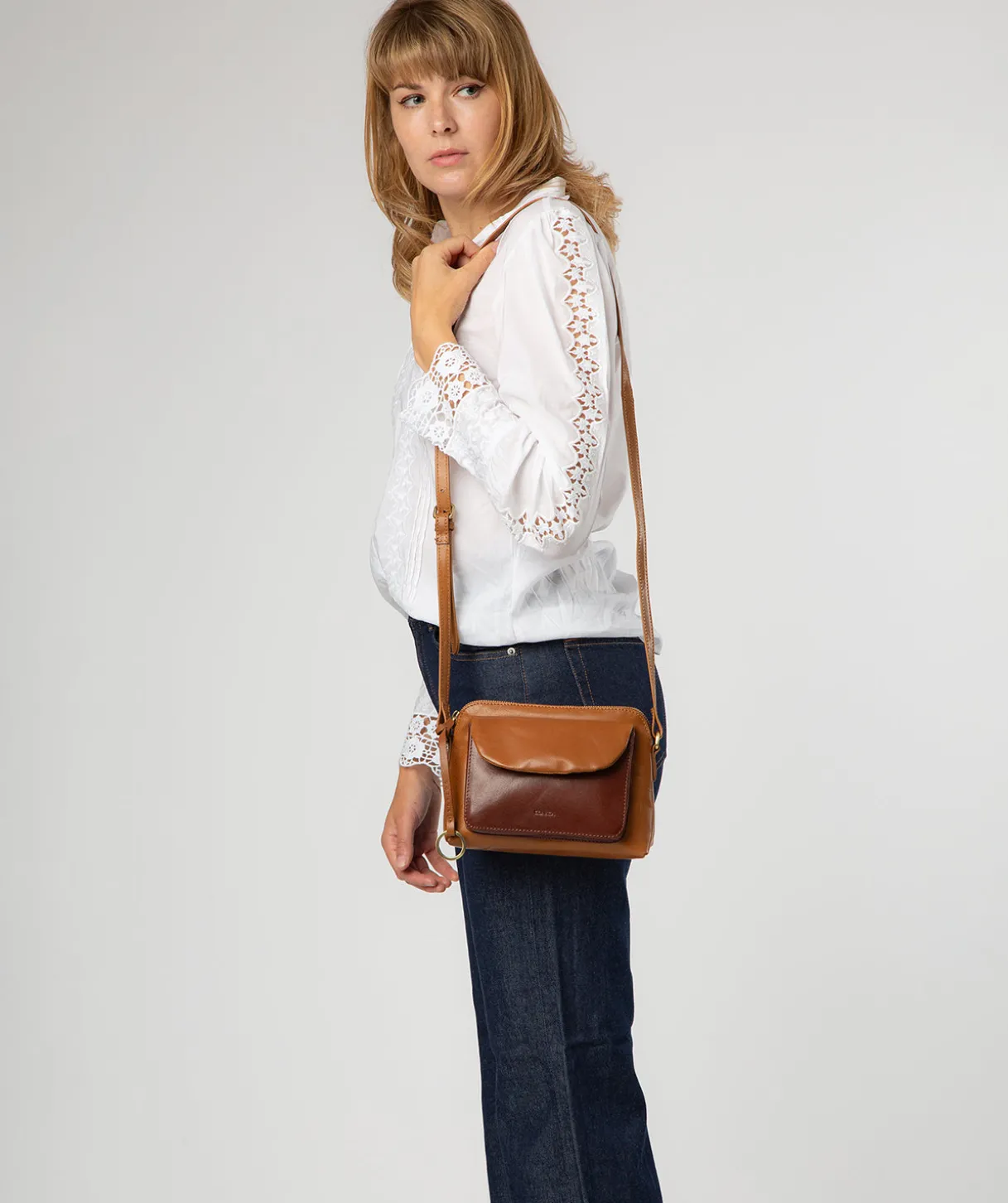Odalis' Conker Brown & Dark Tan Leather Cross Body Bag
