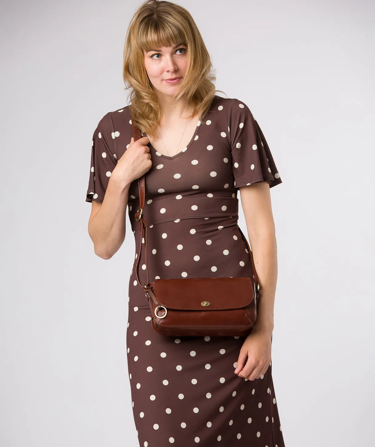 Odessa' Conker Brown Leather Cross Body Bag