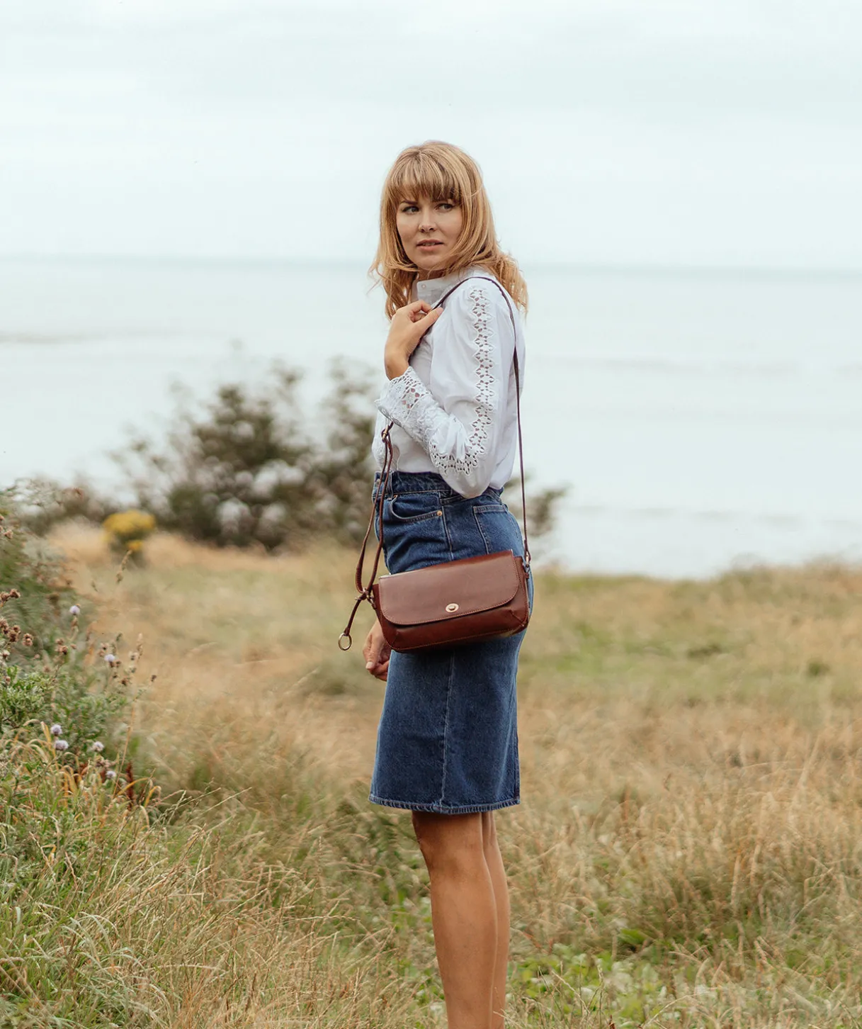 Odessa' Conker Brown Leather Cross Body Bag