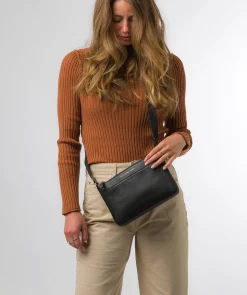 Raye' Black Nappa Leather Cross Body Bag