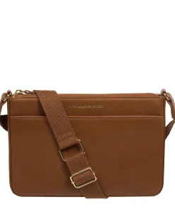 Raye' Chestnut Nappa Leather Cross Body Bag