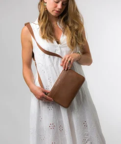 Raye' Chestnut Nappa Leather Cross Body Bag
