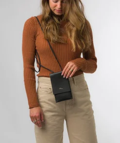 Rina' Black Nappa Leather Cross Body Phone Bag
