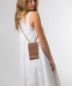 Rina' Chestnut Nappa Leather Cross Body Phone Bag