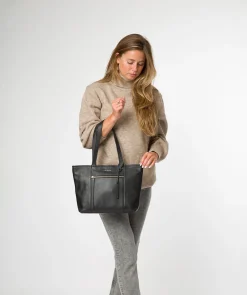 Roxby' Black Leather Tote Bag