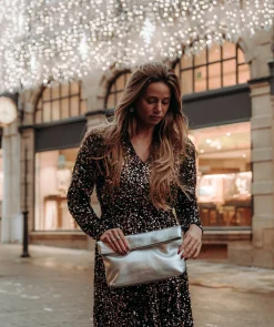 Sabella' Metallic Silver Leather Clutch Bag