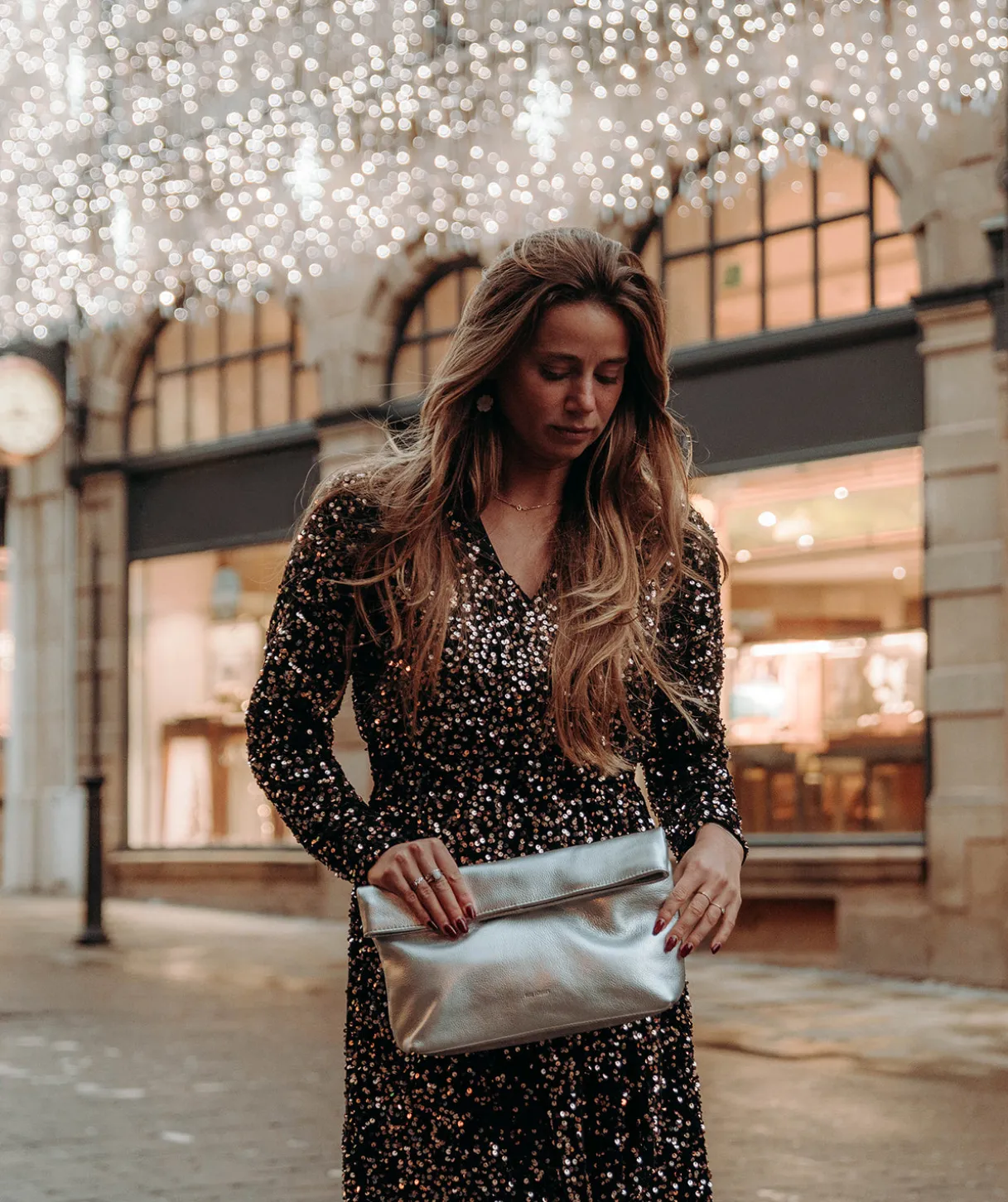Sabella' Metallic Silver Leather Clutch Bag