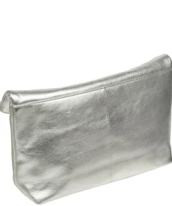 Sabella' Metallic Silver Leather Clutch Bag