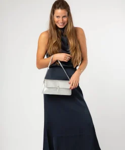 Sabina' Metallic Silver Leather Grab Bag