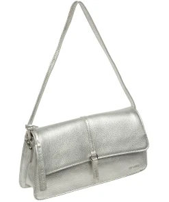 Sabina' Metallic Silver Leather Grab Bag