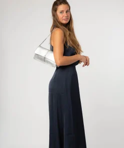Sabina' Metallic Silver Leather Grab Bag
