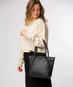 Sabine' Black Leather Tote Bag