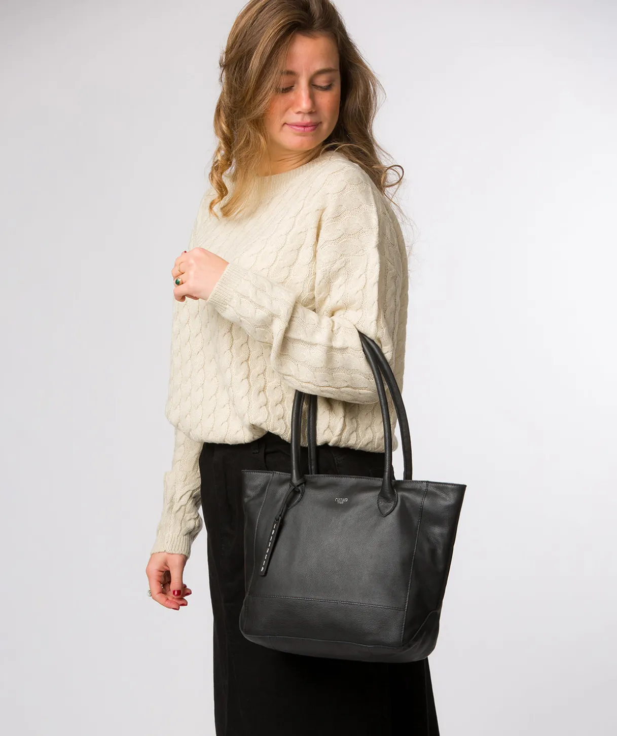 Sabine' Black Leather Tote Bag