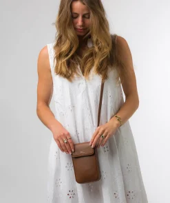Selena' Chestnut Nappa Leather Cross Body Phone Bag