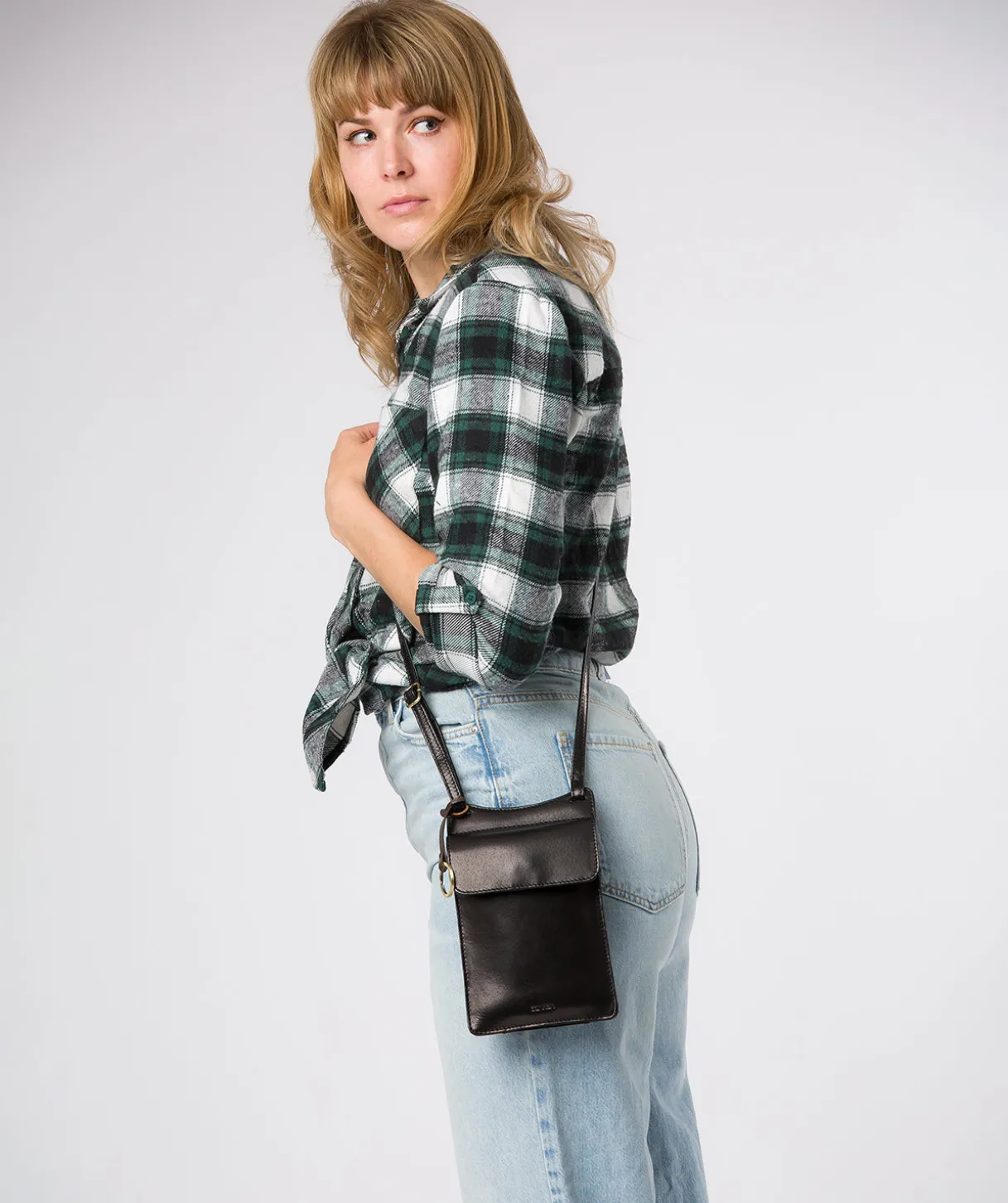 Seraphina' Black Leather Cross Body Phone Bag