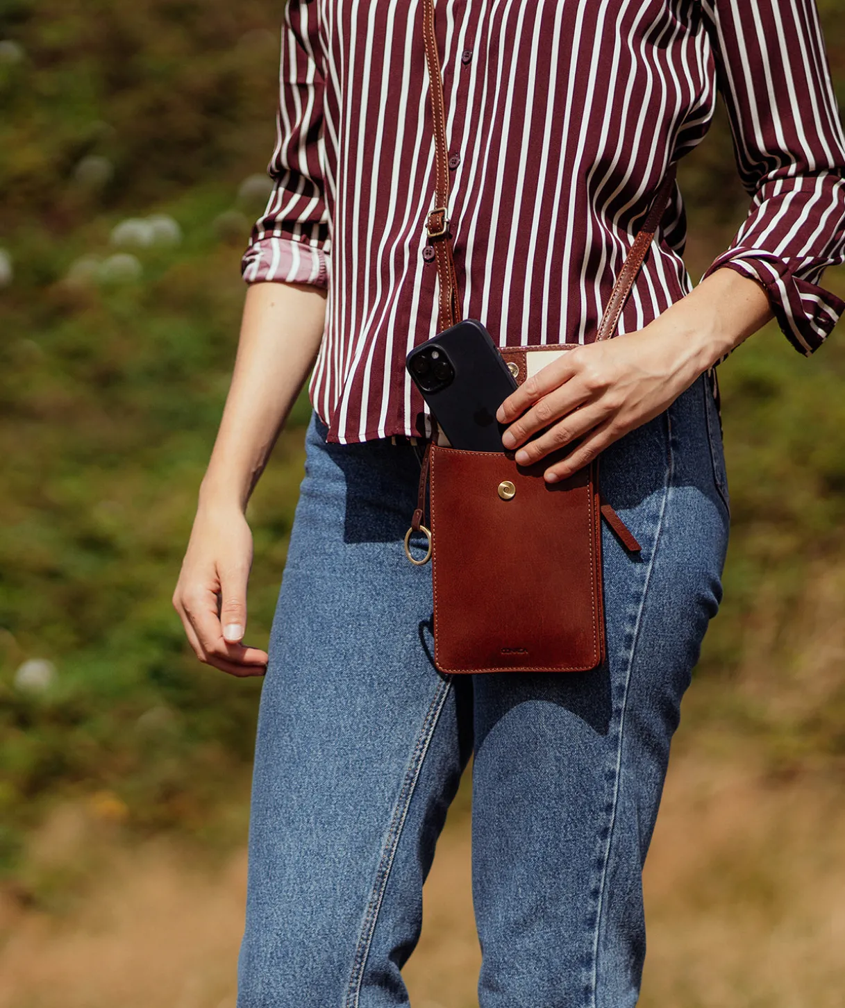 Seraphina' Conker Brown Leather Cross Body Phone Bag