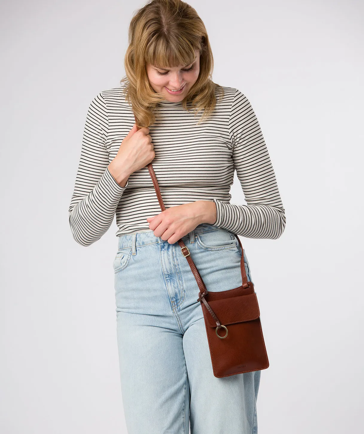 Seraphina' Conker Brown Leather Cross Body Phone Bag
