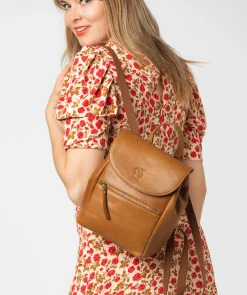 Simone' Dark Tan Leather Backpack