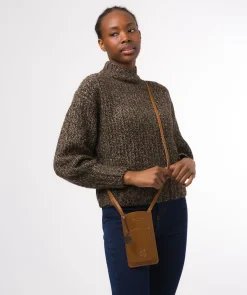 Siren' Dark Tan Leather Cross Body Phone Bag