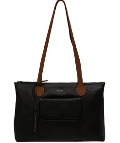 Solange' Black & Rich Tan Leather Tote Bag