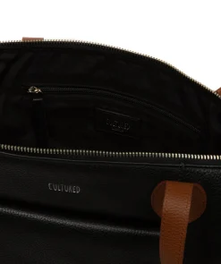 Solange' Black & Rich Tan Leather Tote Bag