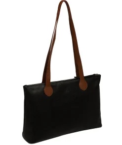 Solange' Black & Rich Tan Leather Tote Bag