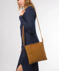 Sol' Dark Tan Leather Cross Body Bag