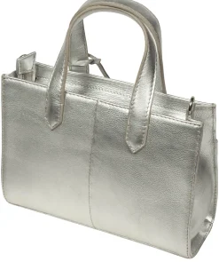 Tatiana' Metallic Silver Leather Cross Body Mini Grab Bag