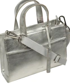 Tatiana' Metallic Silver Leather Cross Body Mini Grab Bag