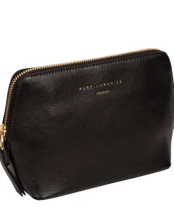 Theydon' Black Leather Make-Up Bag