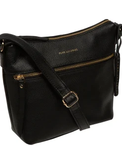 Thorne' Black Leather Cross Body Bag