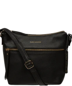 Thorne' Black Leather Cross Body Bag