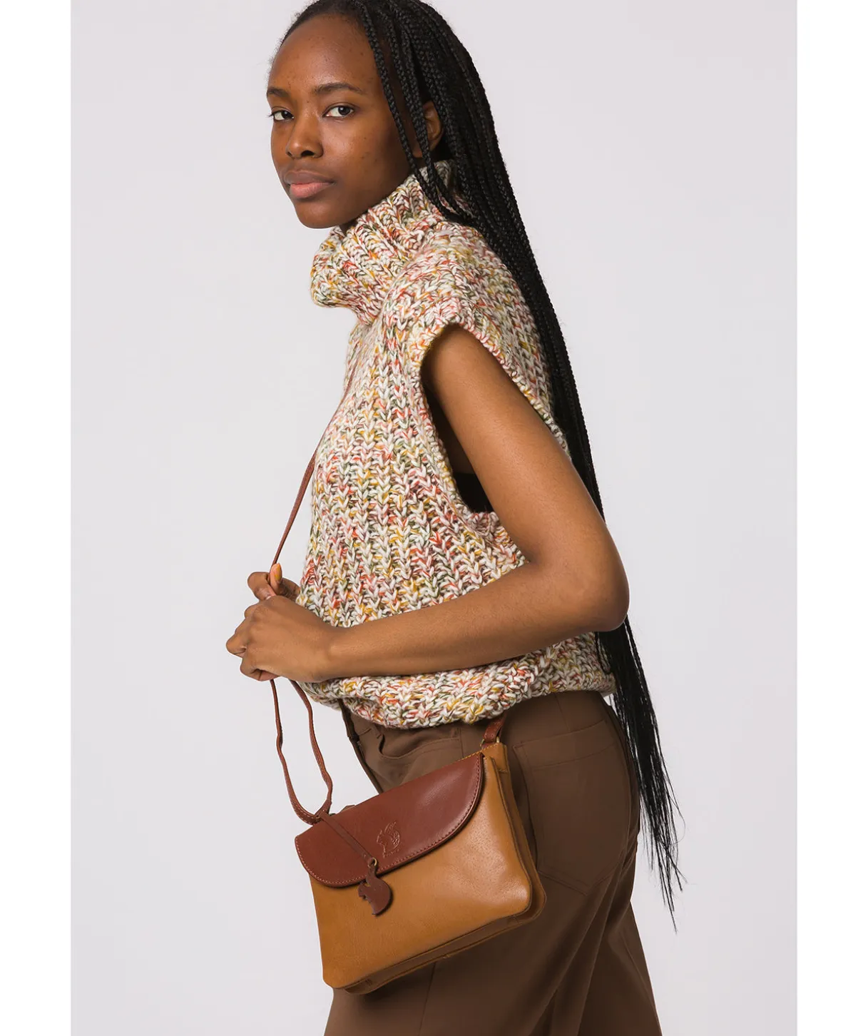 Tillie' Dark Tan & Conker Brown Leather Cross Body Bag