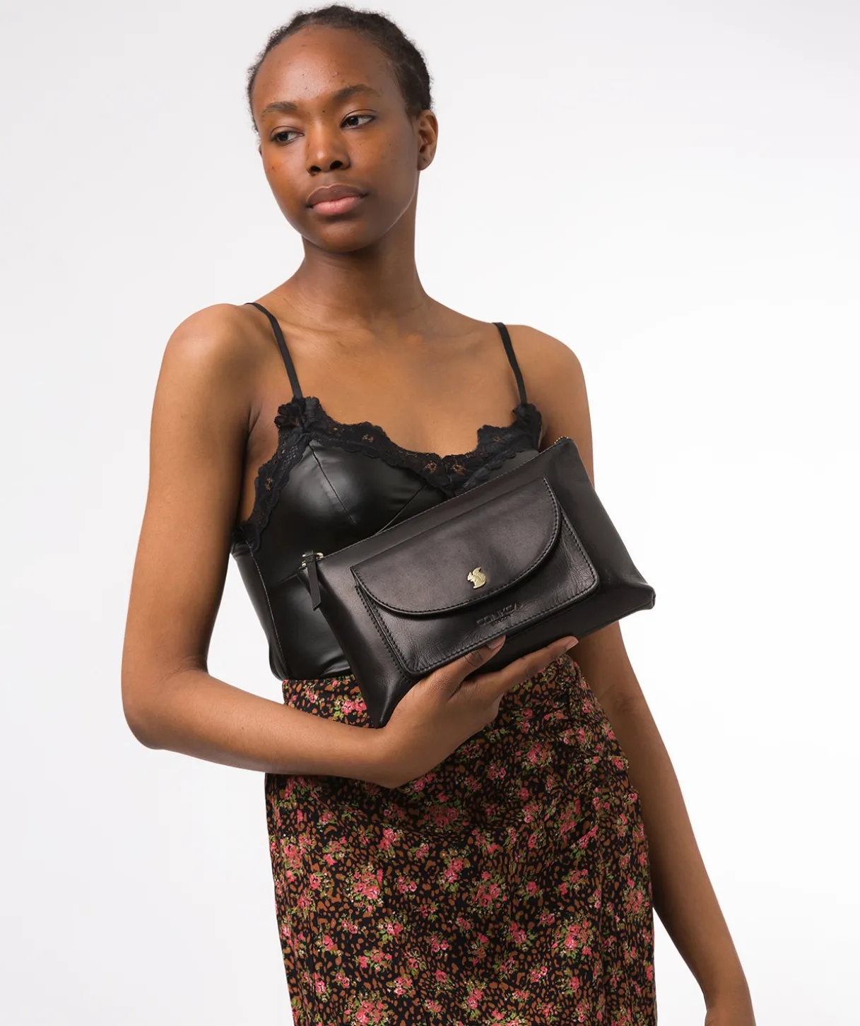 Treasure' Black Leather Clutch Bag