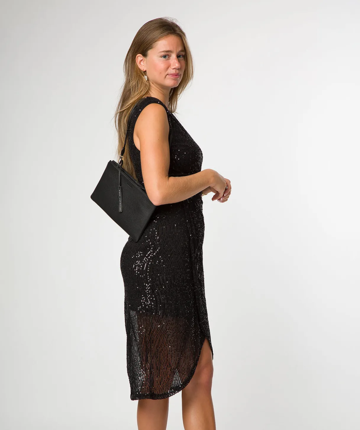 Venetia' Black Leather Grab Clutch Bag