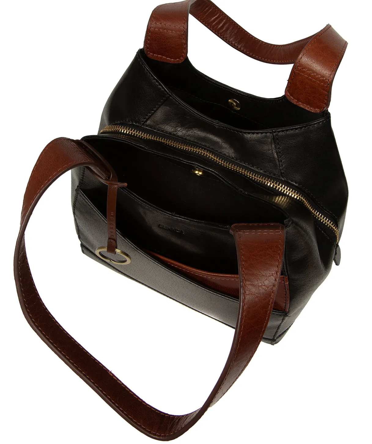Vesper' Black & Conker Brown Leather Handbag