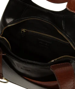 Vesper' Black & Conker Brown Leather Handbag