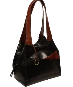 Vesper' Black & Conker Brown Leather Handbag